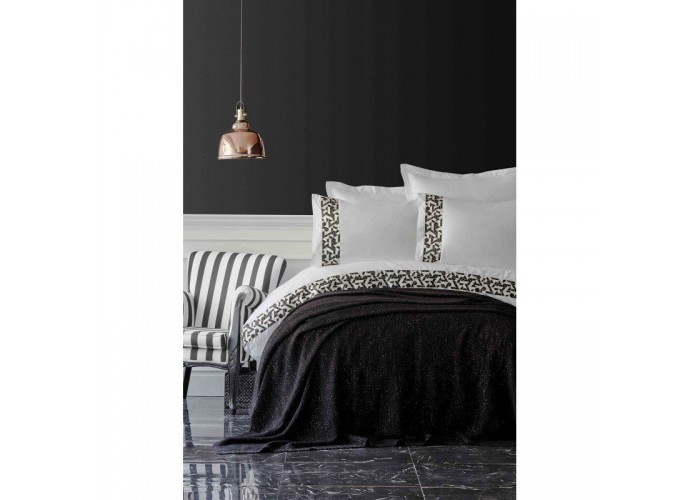  Комплект постельного белья с пледом Karaca Home - Blaze siyah 2019-1 черный евро  1 — купить в PORTES.UA