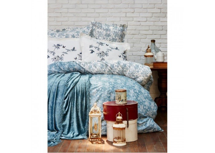  Комплект постельного белья с покрывалом Karaca Home - Mathis turquise 2017-1 бирюзовый евро  1 — купить в PORTES.UA