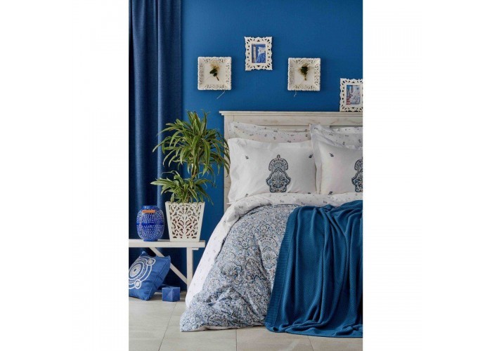  Комплект постельного белья с пледом Karaca Home - Paula indigo 2019-1 евро  1 — купить в PORTES.UA