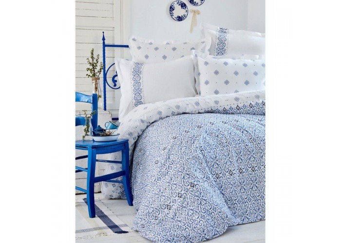  Комплект постельного белья Karaca Home - Marino blue 2017-2 голубой полуторное  1 — купить в PORTES.UA