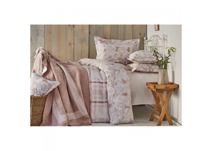  Комплект постельного белья с покрывалом Karaca Home - Plaid pudra 2019-1 пудра евро  1 — купить в PORTES.UA