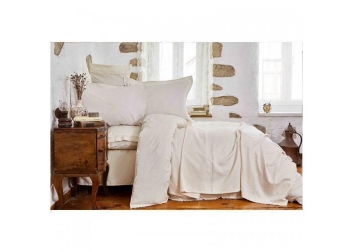  Комплект постельного белья с пледом Karaca Home - Julita bej 2018-2 бежевый евро  1 — купить в PORTES.UA