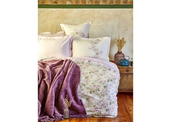  Комплект постельного белья с пледом Karaca Home - Shale lila 2018-1 лиловый евро  1 — купить в PORTES.UA