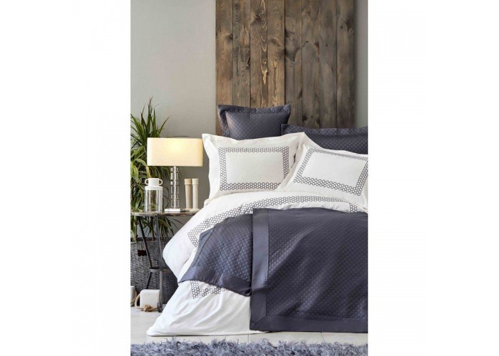  Комплект постельного белья с покрывалом Karaca Home - Sophia gri 2019-1 серый евро  1 — купить в PORTES.UA