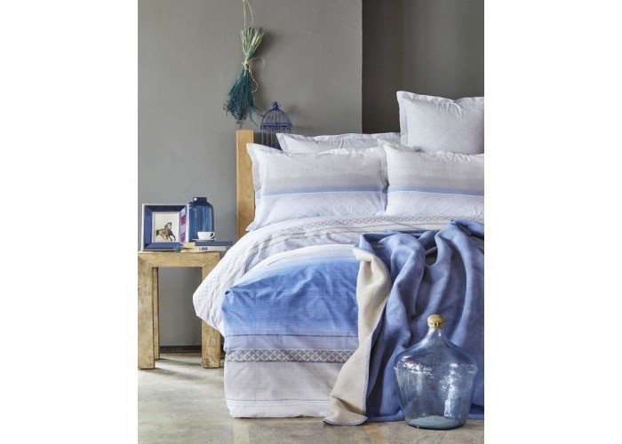  Комплект постельного белья с пледом Karaca Home - Lapis indigo 2018-1 синий евро  1 — купить в PORTES.UA