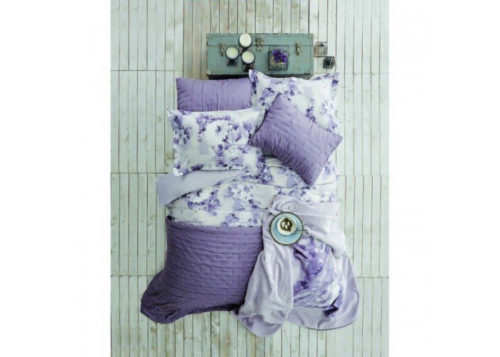  Комплект постельного белья с покрывалом Karaca Home - Madelin purple 2017-1 сиреневый евро  1 — купить в PORTES.UA