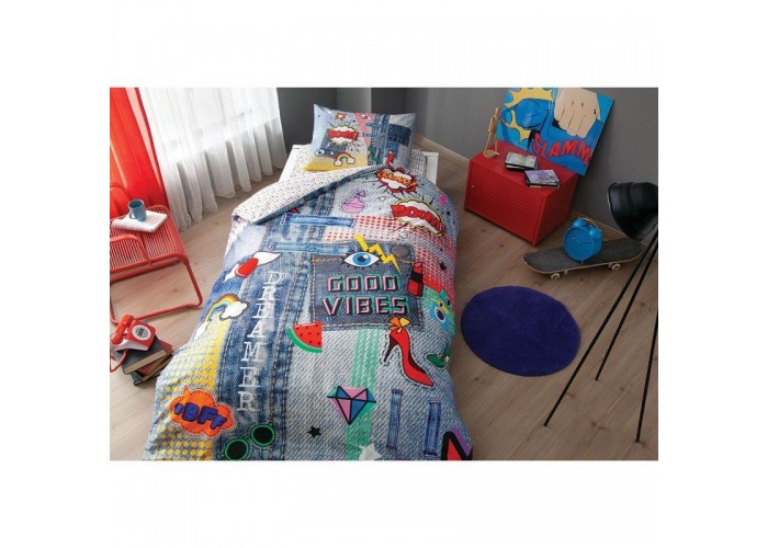  Подростковое постельное белье Tac Ranforce Teen - Good Vibes синий  1 — купить в PORTES.UA