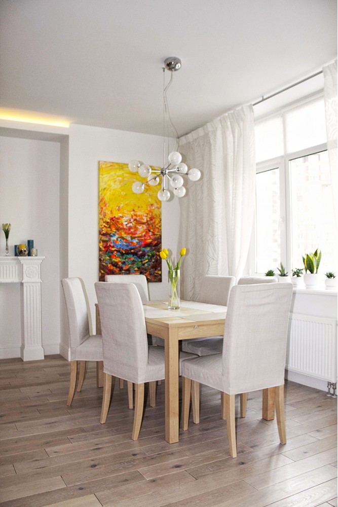 Фото дизайну: Дизайн зони для їдальні для сімейних вечерь та прийому гостей – Квартира у скандинавському стилі площею 113 м – 1534