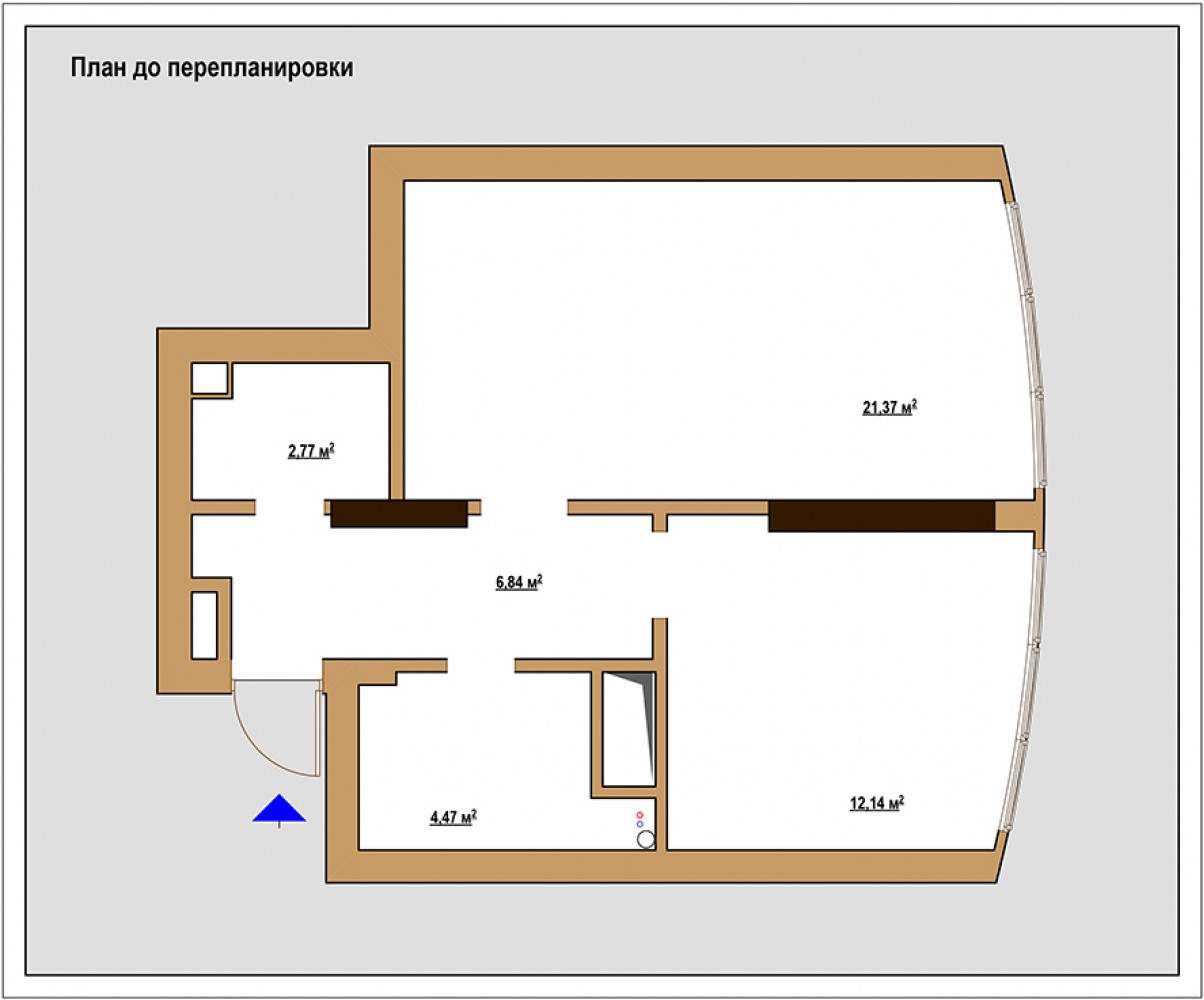 План квартиры до перепланировки — Дизайн-проект 1-комнатной квартиры в классическом стиле, 47м.кв — Катерина Кузьмук