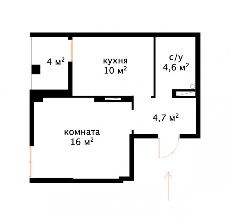 Исходный план — Дизайн 2-комнатной квартиры Soft Scandinavian Loft, 40 м.кв — дизайнер Ира Сазонова