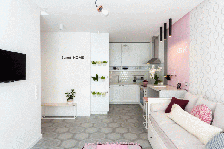 Кухня-вітальня - Дизайн-проект 2-кімнатної квартири "Дівоча Нора", ЖК Комфорт Таун, 43 м² - дизайнер Сазонова Іра