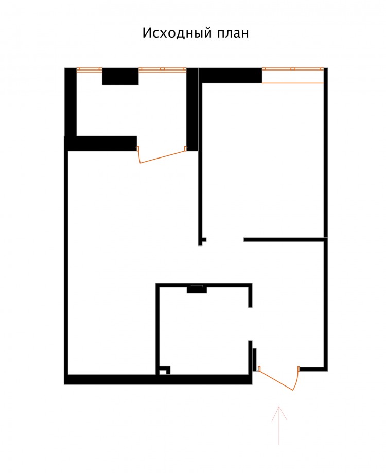 План вихідний - Дизайн-проект 2-кімнатної квартири "Дівоча Нора", ЖК Комфорт Таун, 43 м.кв - дизайнер Сазонова Іра