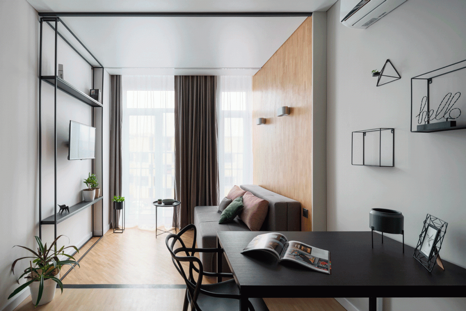 Вітальня студіо в дизайн-проекті квартири в ЖК Комфорт Таун, 41 м.кв. - дизайнер Ірина Сазонова