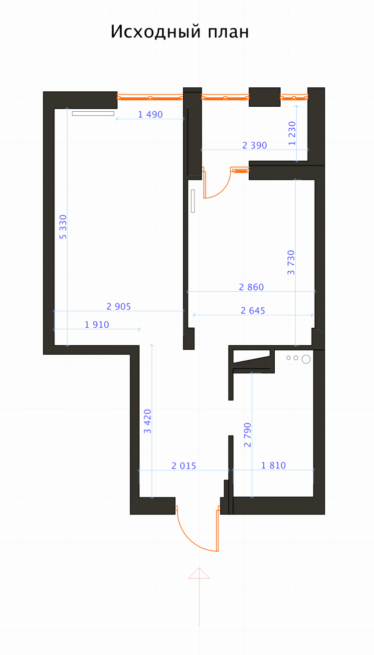 План вихідний у дизайн-проекті смарт-квартири ЖК Комфорт Таун, 41 м.кв. - дизайнер Ірина Сазонова