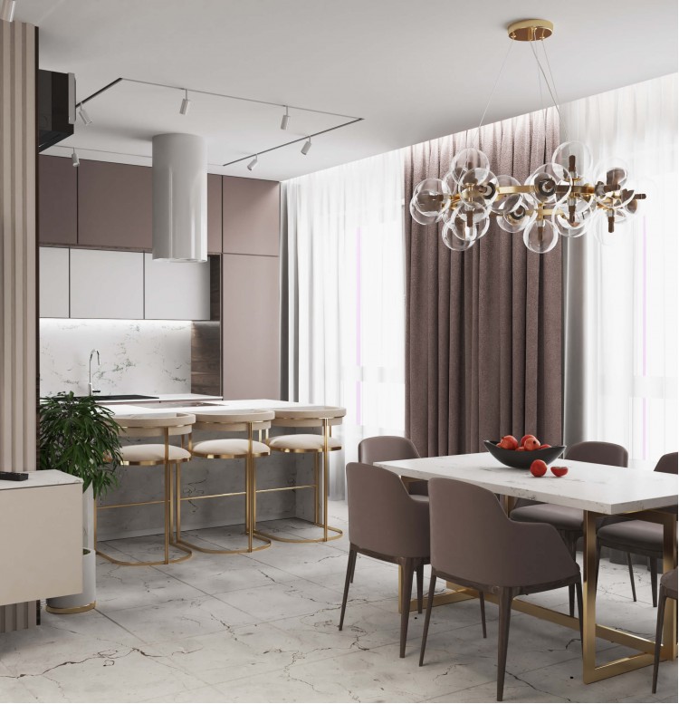  Кухня-гостиная дизайн проект 4-х комнатной квартиры в ЖК Заречный — студия дизайна KEY Design