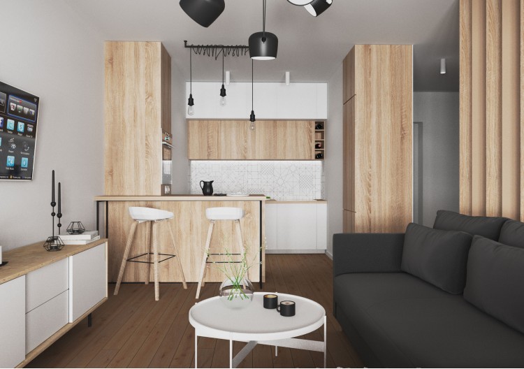 Кухня-гостиная  в дизайн-проект 2-квартиры в ЖК Заречный, 50м.кв. —  студия дизайна KEY Design