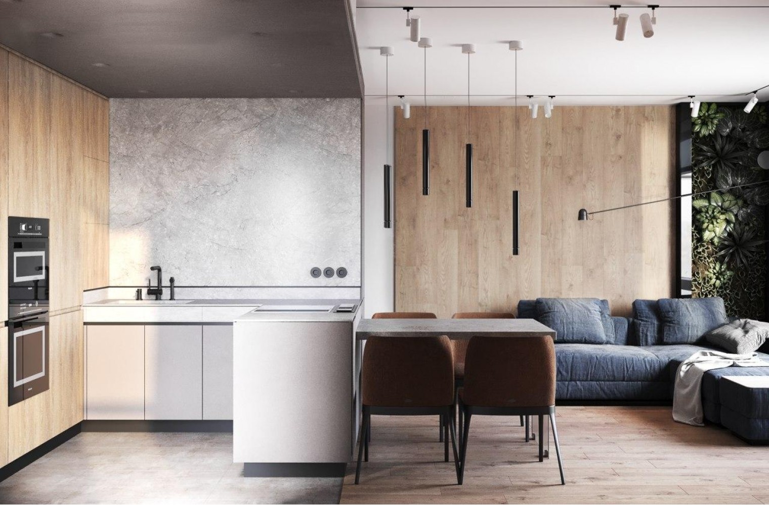 Кухня-гостиная в дизайн-проекте  квартиры  ЖК Французский квартал, 82м.кв — дизайнер Дарья Гросс