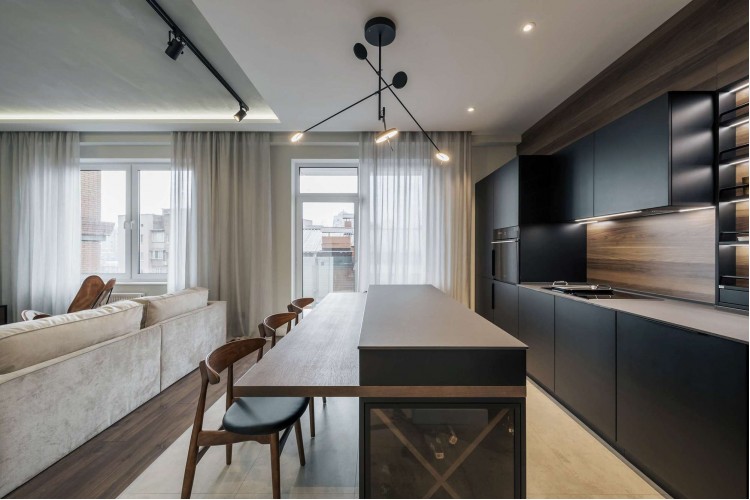Кухня-гостиная в дизайн-проекте квартиры в КД GOGOL 47, 82 м.кв. — студия дизайна TABOORET 
