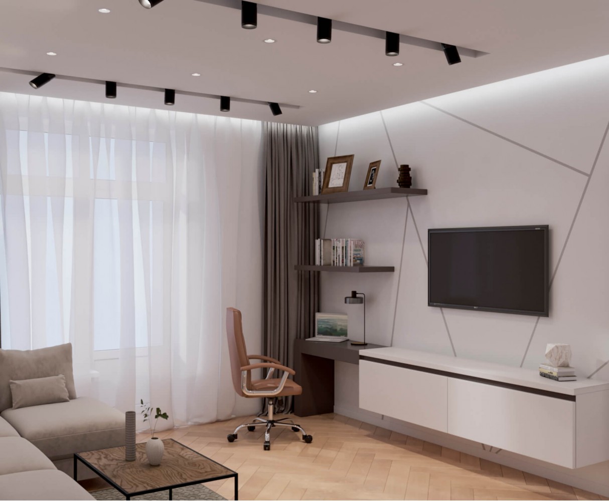 Гостиная — Дизайн-проект 2-комнатной квартиры в ЖК Омега, 64 м.кв — дизайнер Елена Курник