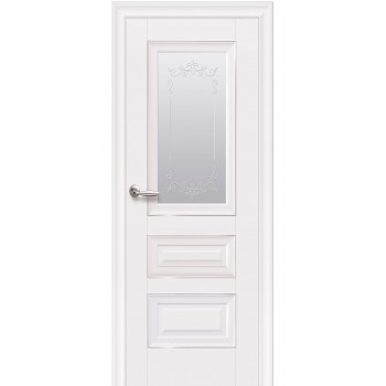 Двери межкомнатные белые со стеклом ЭЛЕГАНТ Статус (Сатиновое стекло c молдингом P2)