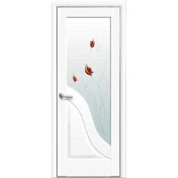Білі міжкімнатні двері зі склом МАЕСТРА Амата (Сатинове скло малюнок P1)