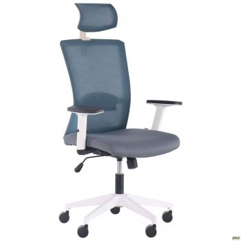 Кресло Uran White HR сиденье Нест-08 серая/спинка Сетка SL-18 аквамарин