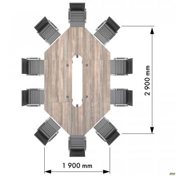 Конференц стол 2900х1900х750Н Комплект 6. Вяз Либерти Дымчатый. Черный графит
