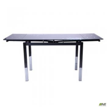 Стол обеденный раскладной Глория хром/Стекло черный с узором