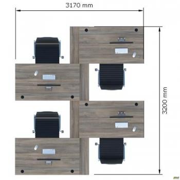 Стол менеджера на 4 рабочих места. Комплект 17. Вяз Либерти Дымчатый. Черный графит