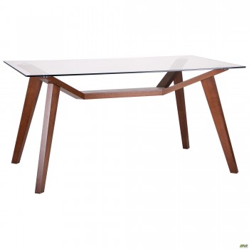 Стіл обідній Мертон горіх світлий/скло прозоре