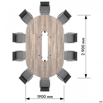Конференц стол 2900х1900х750Н Комплект 2. Вяз Либерти Дымчатый. Черный графит
