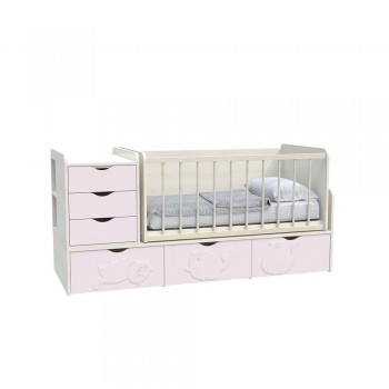 Кровать детская - Трансформер 3в1 Binky ДС504A Дуб шамони светлый / Розовый