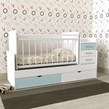 Кровать детская - Трансформер 3в1 Binky ДС039 Аляска / Голубая лагуна + Белый супермат (белая решётка)