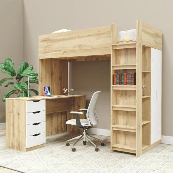 Кровать - чердак Binky ДЮС33 Дуб тахо / Белый супермат