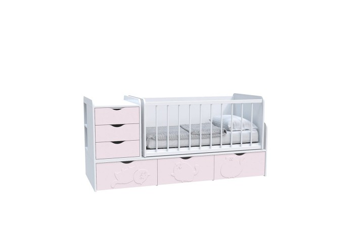  Кровать детская - Трансформер 3в1 Binky ДС504A Аляска / Розовый (решётка Белая)  1 — купить в PORTES.UA