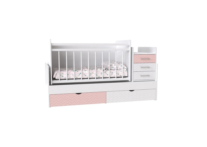  Кровать детская - Трансформер 3в1 Binky ДС039 Аляска / Розовый + Белый супермат (белая решётка)  1 — купить в PORTES.UA