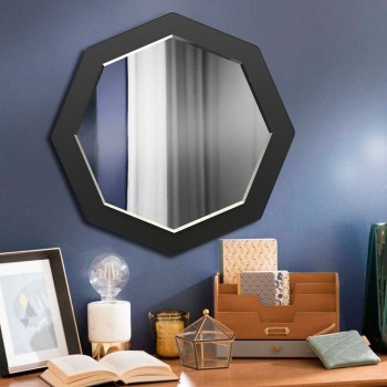 Настенное восьмиугольное зеркало с фацетом ( круглое ) 600 мм, черное