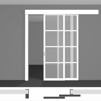 Стеклянные раздвижные межкомнатные двери P02.1 • два полотна вдоль стены • экошпон светлых оттенков