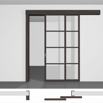 Двері розсувні скляні P02.1 • два полотна вздовж стіни • екошпон