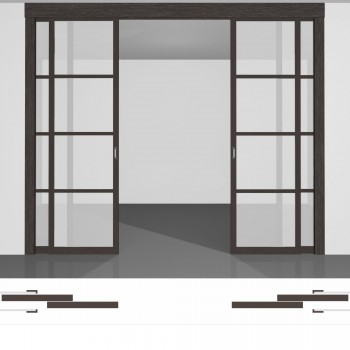 Двойные раздвижные межкомнатные двери P02.2dv двойной комплект под потолок • установка внутрь стены