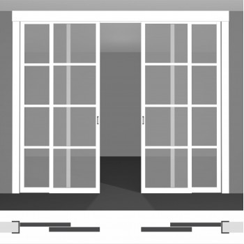 Розсувні двері у вітальню P02.3dvs подвійний комплект під стелю • установка всередині отвору
