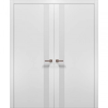 Купить двери в зал двойные Plato-04AL белый матовый алюминиевый торец