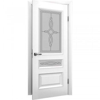 Двери межкомнатные с установкой Caro 53 Ясень белый Эмаль (застекленная)