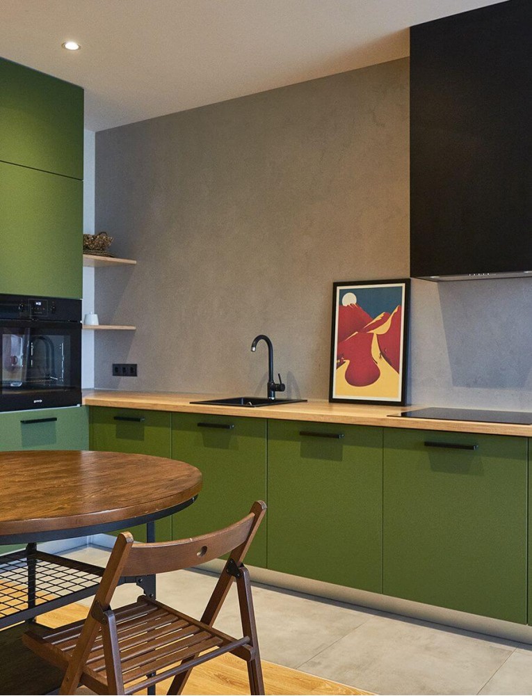 Кухня с обеденной зоной в дизайн-проекте квартиры в ЖК Комфорт Таун, 65м.кв.— Design Burean