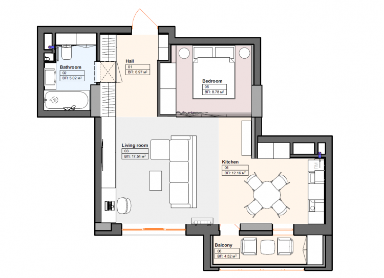 План квартири в дизайн-проекті квартири в ЖК Річмонд, 55м.кв. - Design Burean
