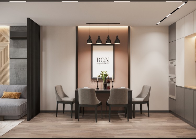 Їдальня в дизайн-проекті 2-кімнатної квартири ЖК Місто Квітів — BoDesign