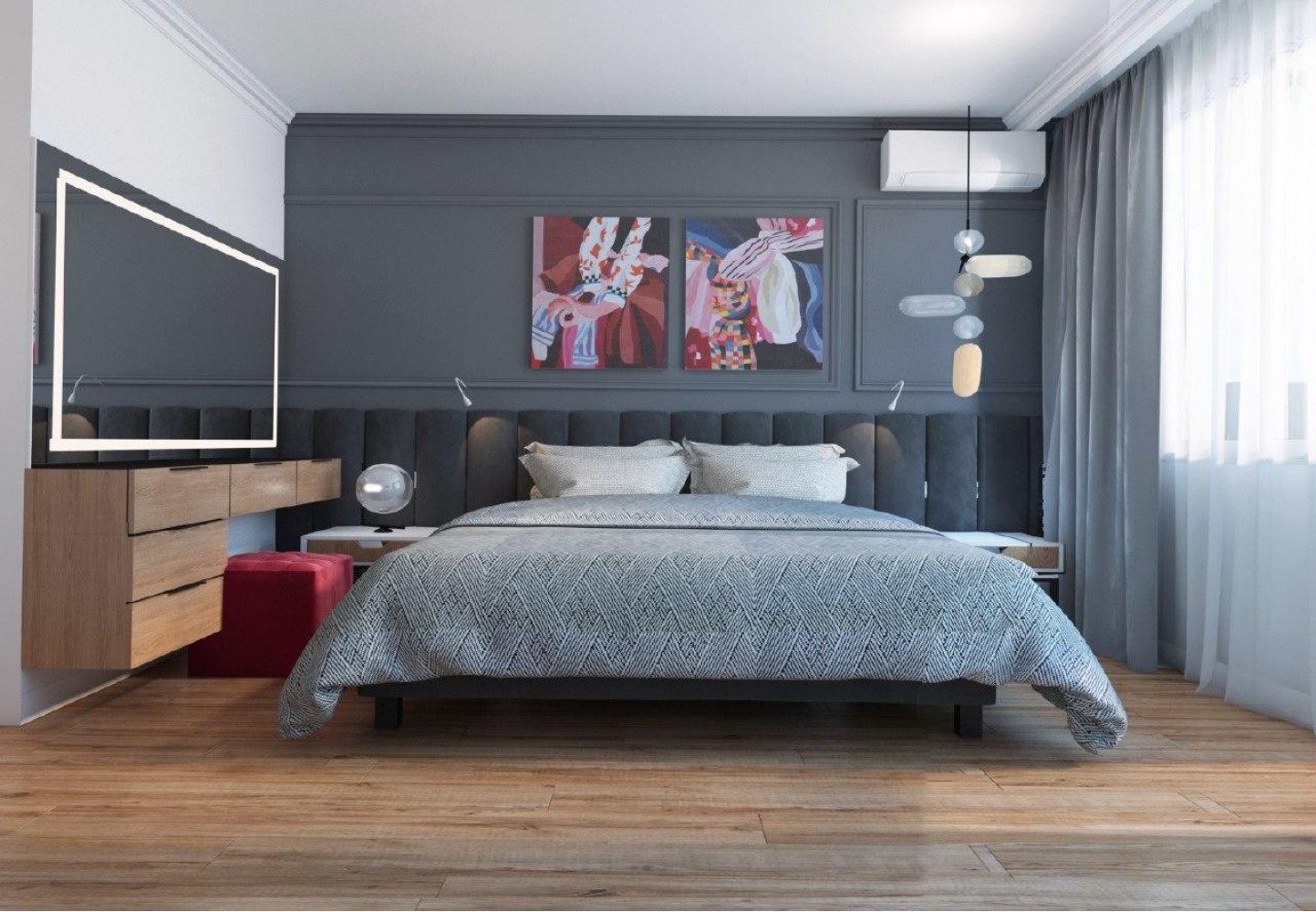 Спальня в 4-комнатной квартире в ЖК Парковый — 138м.кв. — Challenge Design