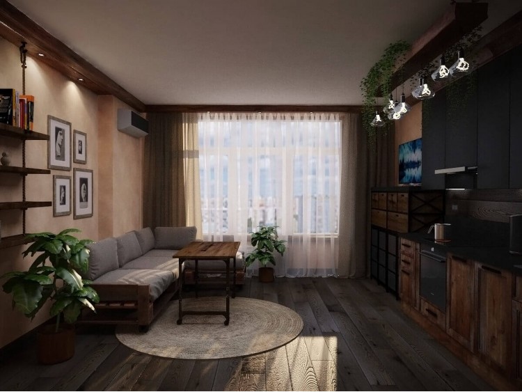 Кухня с гостиной  в дизайн-проекте квартиры 67м.кв. —  студия дизайна HD-DESIGN