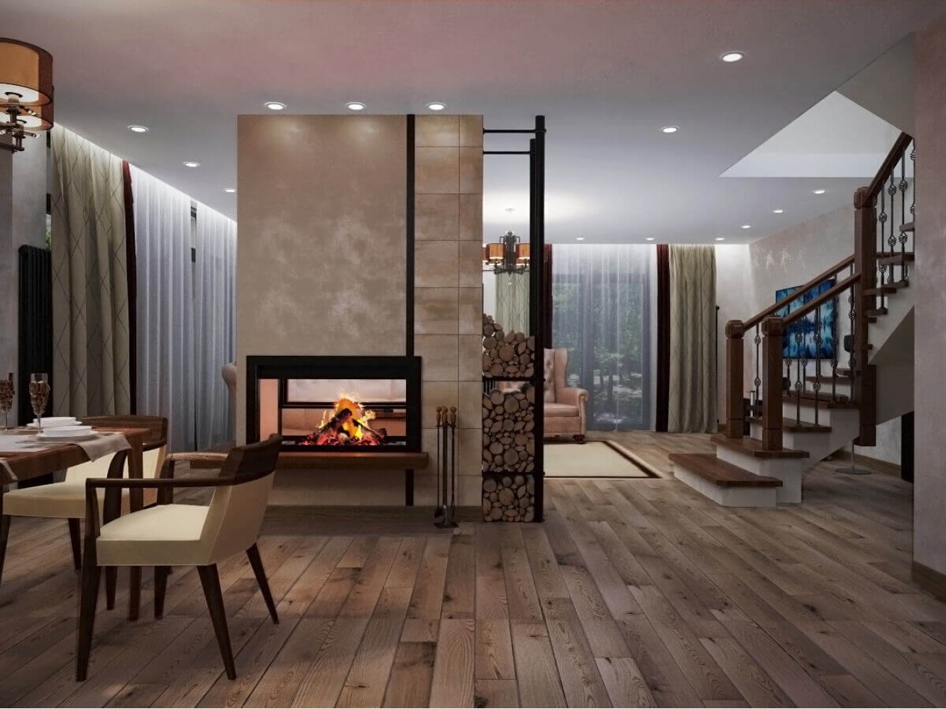 Кухня з вітальнею у дизайн-проекті двоповерхового котеджу ЖК Білий шоколад-Villago, 200 м.кв. - студія дизайну HD-DESIGN