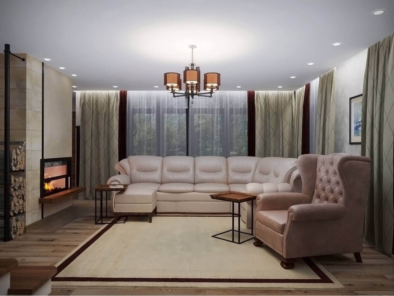 Гостиная в дизайн-проекте двухэтажного коттеджа ЖК Белый шоколад-Villago, 200 м.кв. —  студия дизайна HD-DESIGN